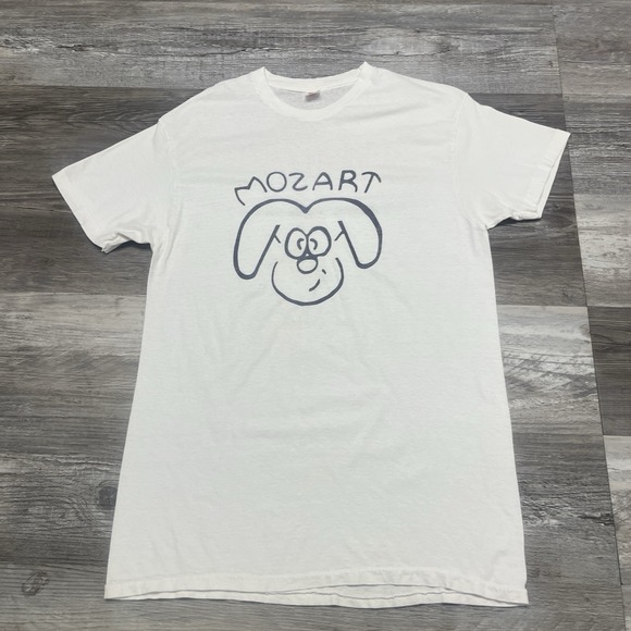 Vintage 70s Hanes Paper Thin T-Shirt Tee Graphic "Mozart " Dog Puppy Art Men's L - Picture 1 of 10